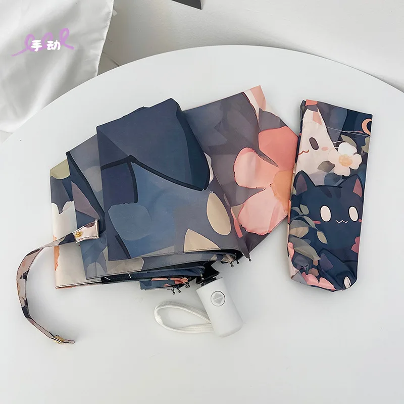 Cartoon Cat Umbrella Strong Stand Smart Umbrella Full Automatic UV Protection Mini Parapluie Anime
