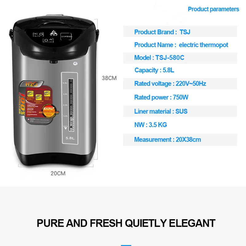 Electric Hot Water Boiler&Warmer,Manual DispenseAuto Water Pot Safety Stainless Steel Hot Water Dispenser Water Boiler 5.8Liter 6