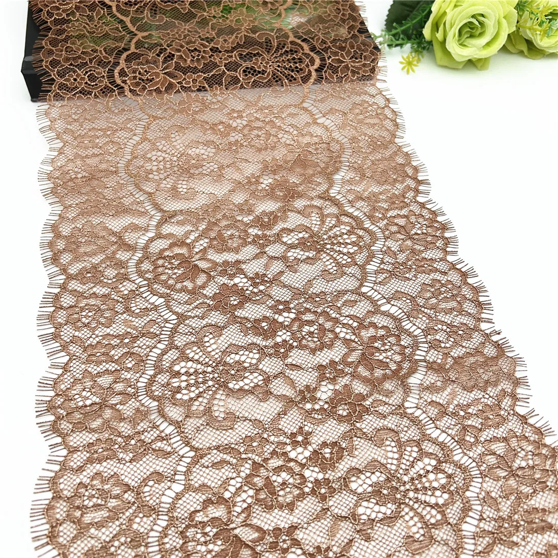 3M/lot 24cm Brown With Foil Eyelash Lace Fabric DIY Crafts Sewing 1