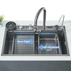 Shinesia 304 Stainless Steel Kitchen Sink Digital Display Large Single Sink Dish Basin Sink With Multifunction Waterfall Faucet 3