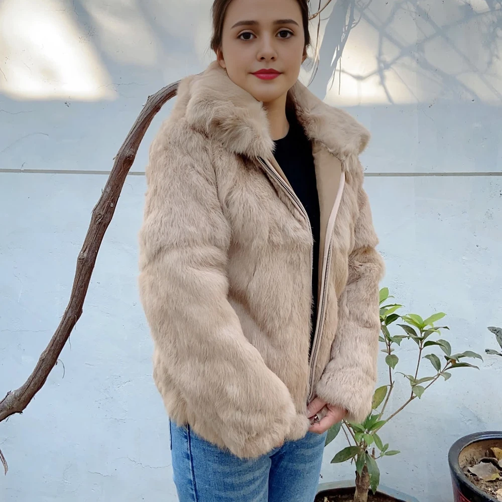 Rabbit Fur Coat Winter Women's Cold Jacket Especially Promotion Free Shipping 2023 Female Luxury Natural Real Fur Rabbit Coat