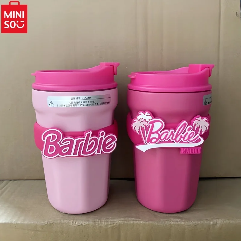 Miniso Barbie Capsule Series Double Drink Coffee Cup Portable Thermos Water Cup Pink Creative High-Look Travel Cup Gifts