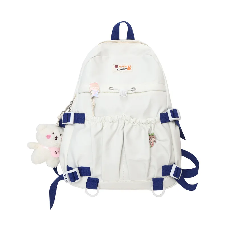 Spring Ladies Cute Backpack Large Elastic Pocket Student Schoolbag Female Fashion Kawaii Bagkpack Teenage Girls Laptop Backpacks 