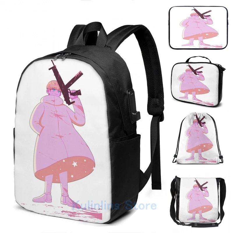 

Забавный рюкзак Ryo с графическим принтом и USB-зарядкой для мужчин и женщин, школьные сумки, дорожная сумка для ноутбука