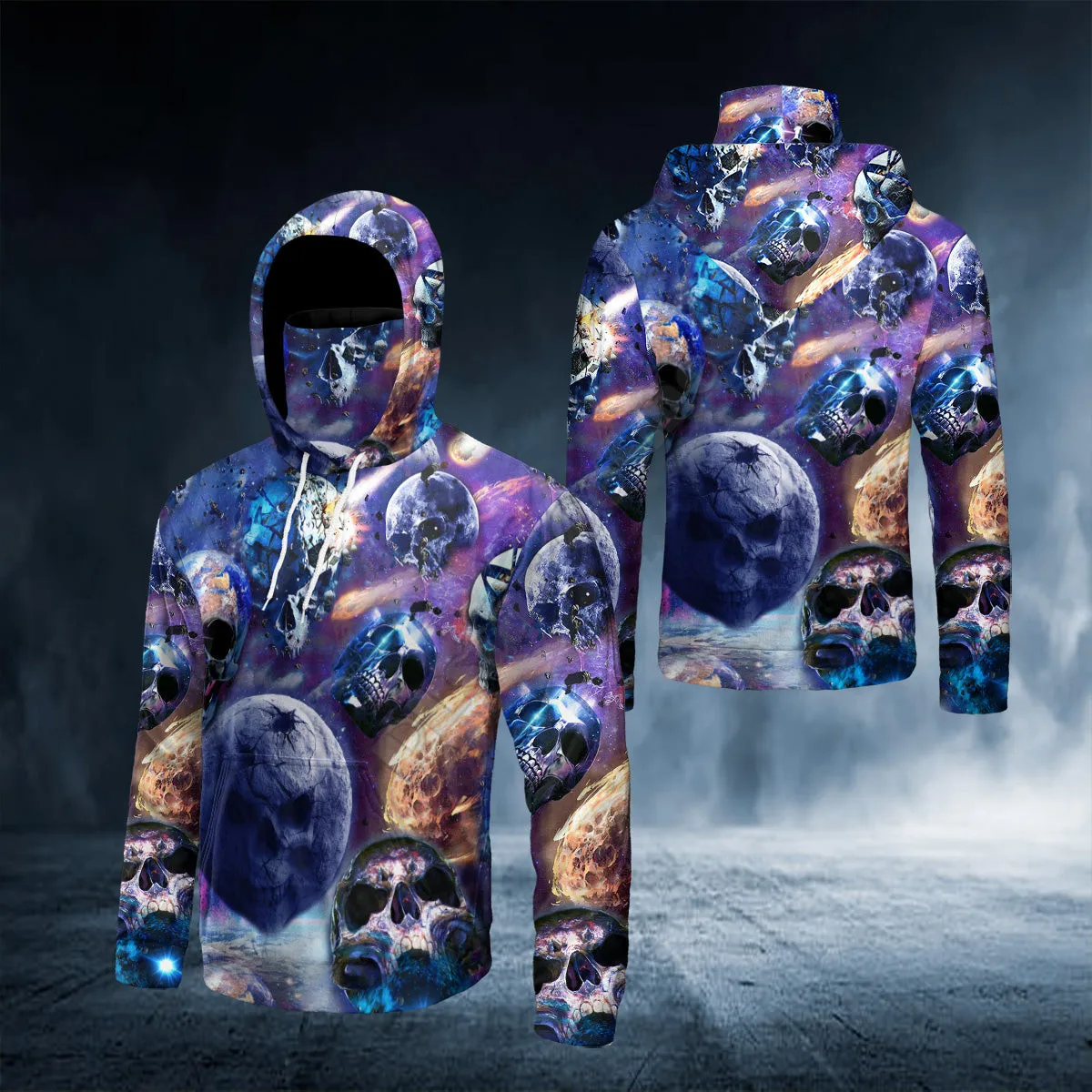 Universe Space Galaxy Skull 3D Printed Bandana Hoodie US Size Women For Men Casual Pullover Hoodie Mask Warm