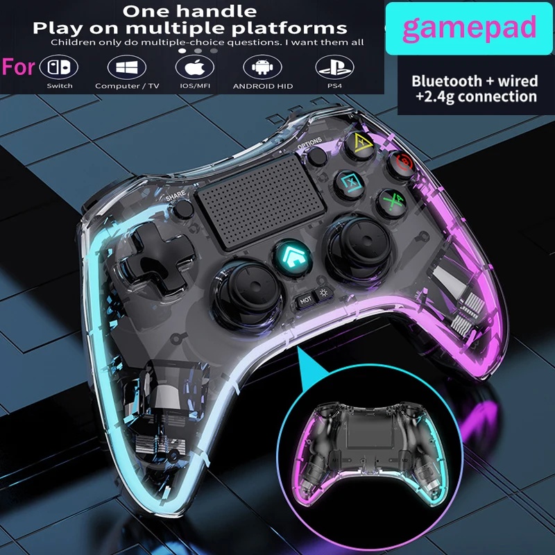 2.4g Wireless Bluetooth Game Controller For Switch Pc Tv For Ps4 Joystick  Gamepad Breathing Lamp Crystal Transparent Case - Gamepads - AliExpress