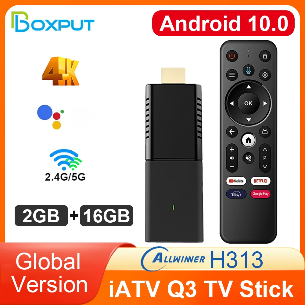 Smart Fire Tv Stick Iatv Q3 Hdr Android10 Allwinner H313 4K Portable Tvbox 2.4G/5G Doppio Wifi Bt5.0 2G/16G Memoria Ota Vs X96S