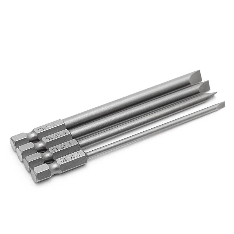 4 Pcs 100mm Slotted Screwdriver Bit 3mm-6mm S2 Magnetic Flat Head 1/4&quot Hex Shank |