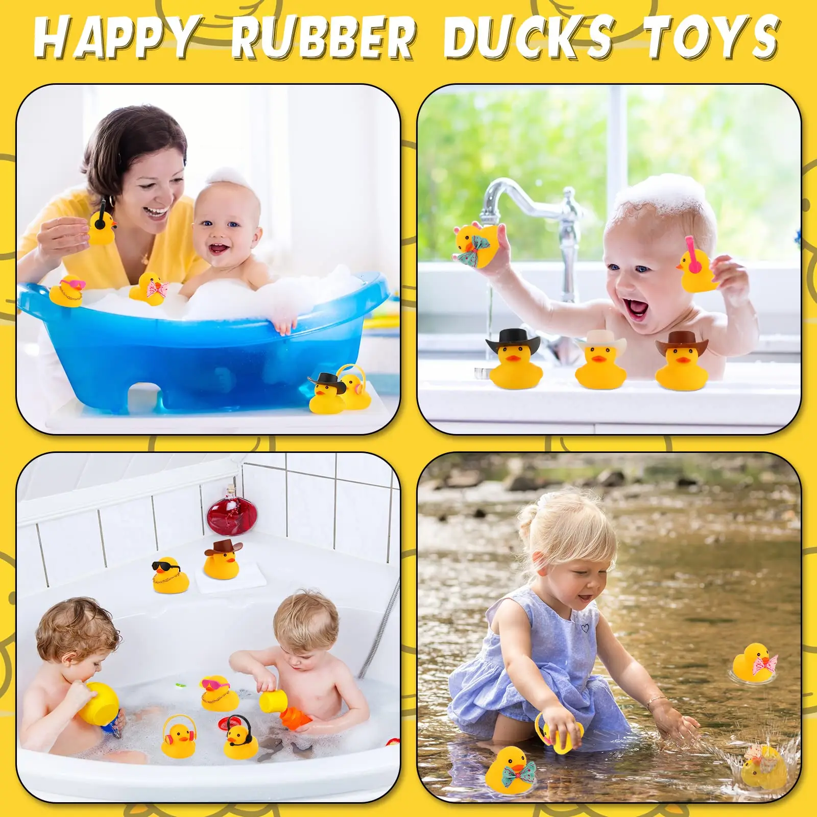 48 Pcs Rubber Duck Toy Bulk Yellow Duck Car Ornaments  for K Birthday Party Favors Decoration 4