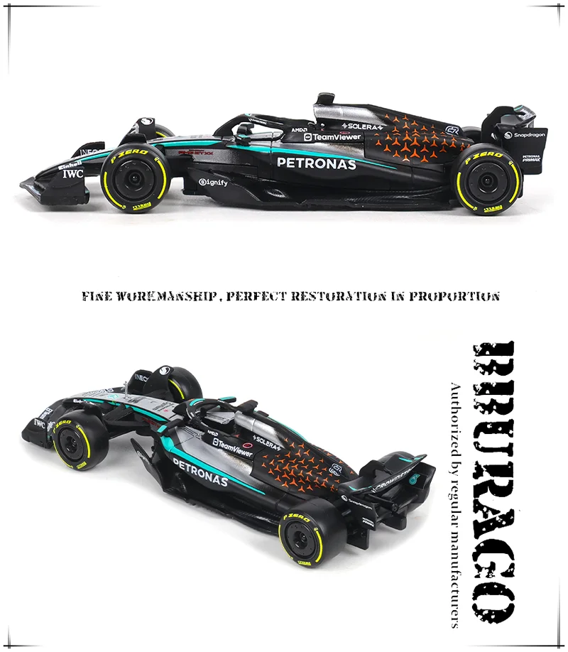 W16 # 12 # 63 Bburago 1:43 Mercedes-AMG F1 Team Formel-1-Modellauto, Wettbewerbsfahrzeuge, Modellauto, Rennspielzeug, Britischer Grand Prix – Detail 4