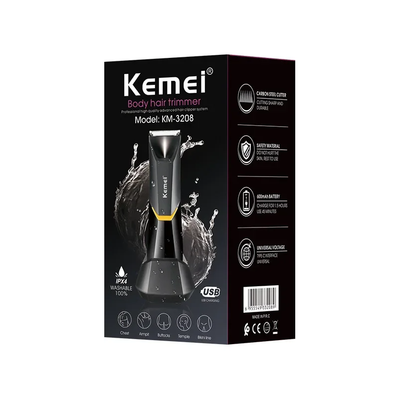 Kemei KM-3208 USB rechargeable full body washing professional electric shaver, men's cordless electric hair removal device 6