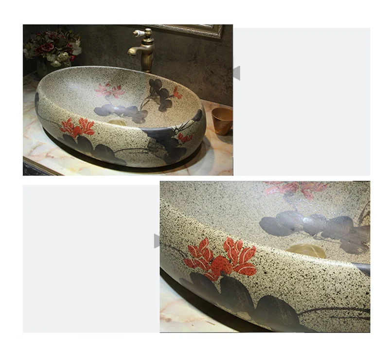 Retro Ceramic Bathroom Sinks Chinese-style Art Oval Washbasin Household Countertop Basin Outdoor Balcony Creative Single Basin