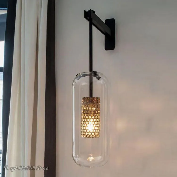 

Modern Glass Bedside Wall Lamps Nordic Sconce Lighting Luminaire Golden Living Room Hallway Staires Lights Home Decor Fixtures