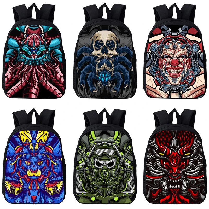 

Children 3D Animal Tiger Wolf Dragon Backpack Abstraction Monster Lion Tiger Wolf Cats Print School Bag Terror Skull Travelbags