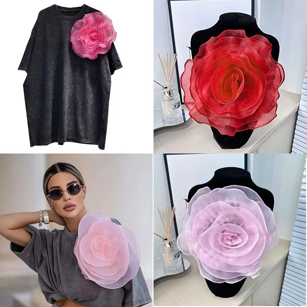 

Цветок розы ручной работы, модная одежда, украшение для платья и шеи, искусственный 3D цветок, корсаж, органза «сделай сам», швейная аппликация