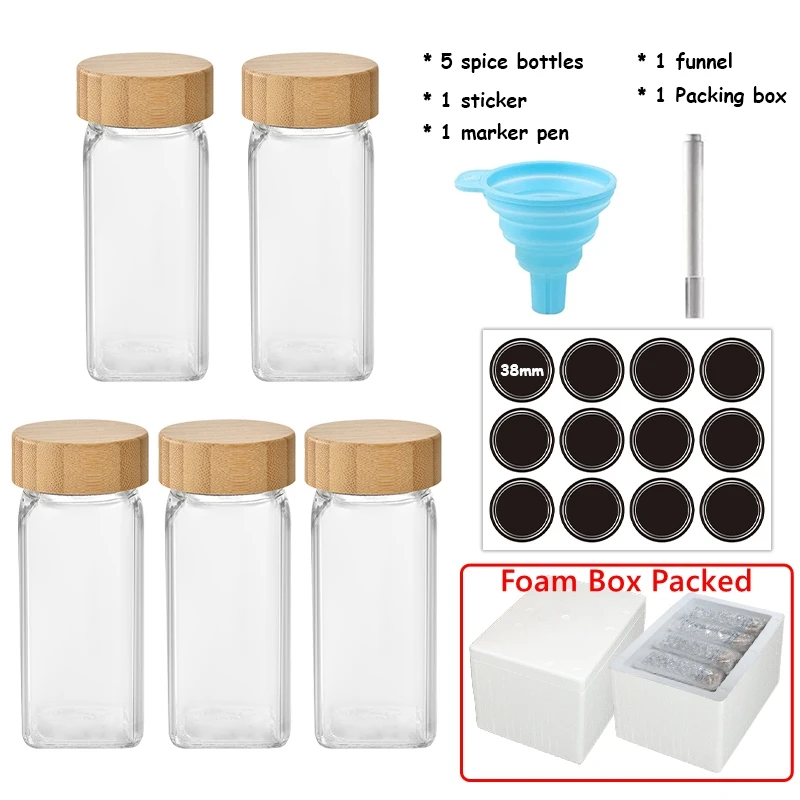 Elegant Glass Spice Jars with Bamboo Lids - Premium Kitchen Spice Organizer Set