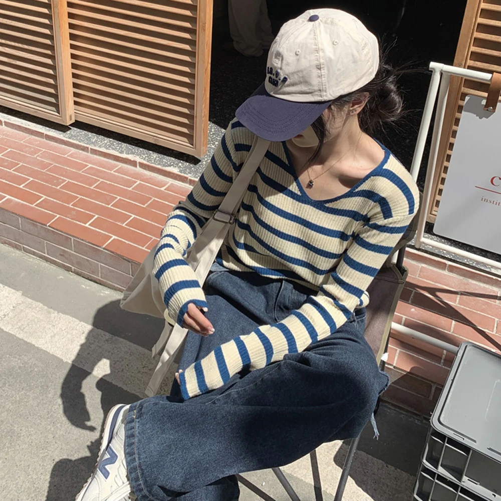 Women Long Sleeve V Neck Loose T Shirt Summer