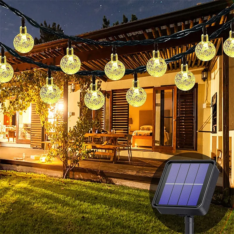 Solar-Powered Crystal Ball Fairy Lights - 30 LED Outdoor String with 8 Flashing Modes, 14.76ft for Garden and Yard Decor