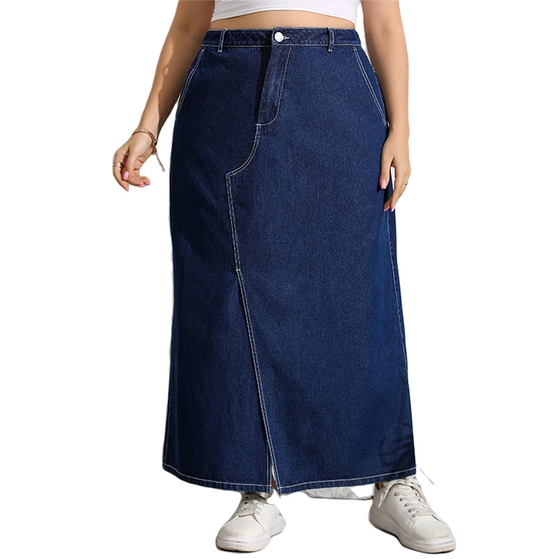 Long Jeans Denim Pencil Skirt Blue 
