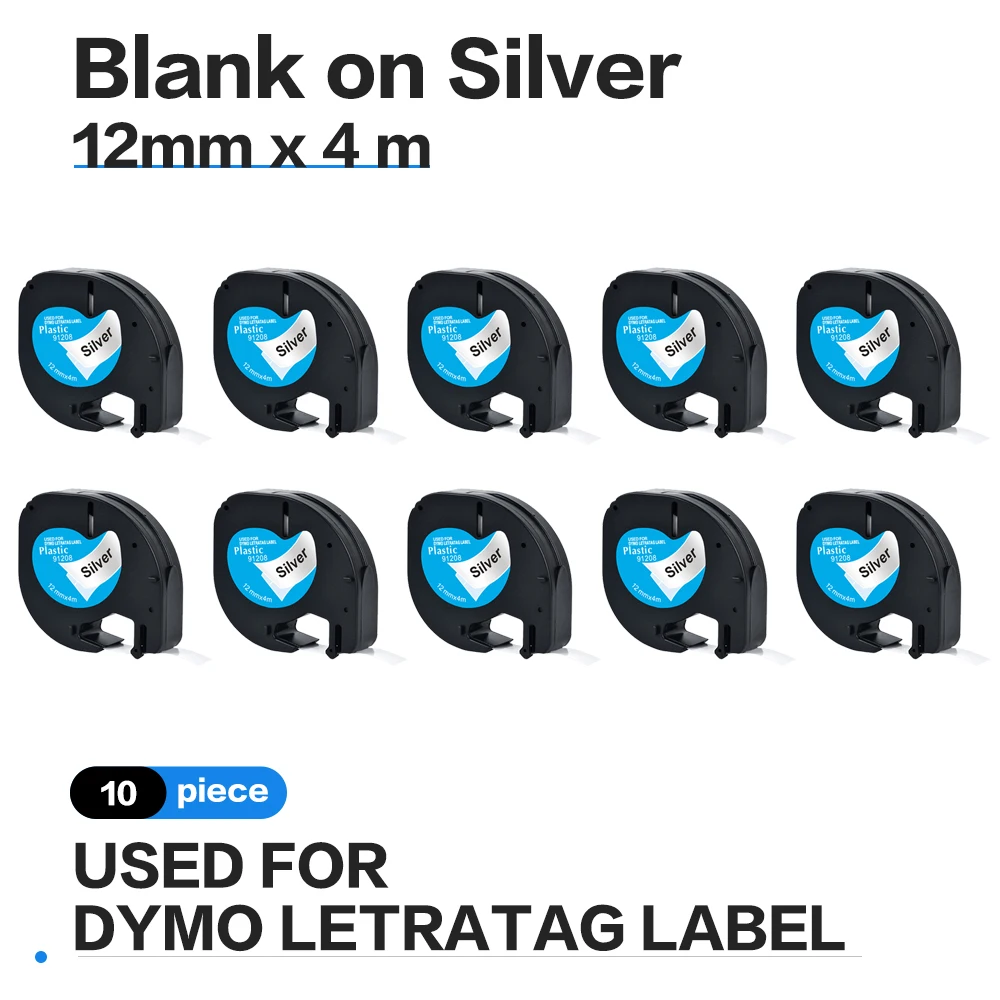 

10PK 12mm LetraTag LT91208 LT 91208 Labelling tape for Dymo Letra Tag Plastic for Dymo letra tag LT-100H, LT-110T, QX 50 Printer