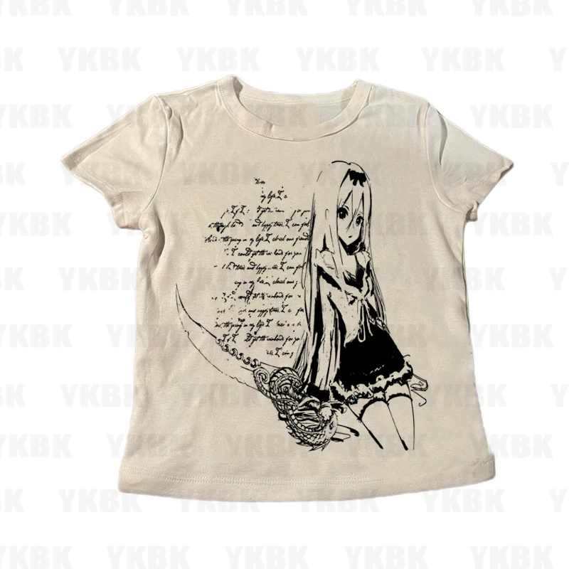 Fashion Casual Japan Y2K Print Anime Letter Goth 90s Woman Clothes Women Harajuku Street Girls O-neck Short Sleeves Tee Shirts 6