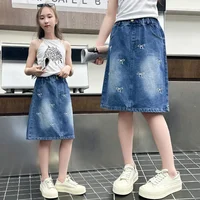 Stylish Korean Version Girls' Denim Skirt Mid-Term Large Children's Summer New Arrival Trendy Half-length Skirt for Kids