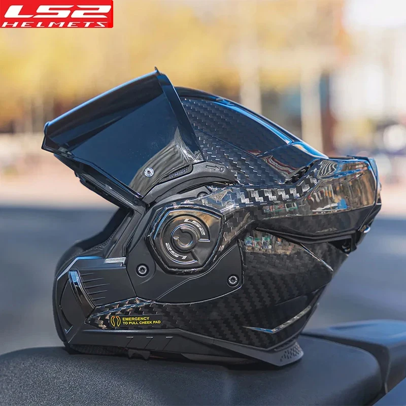LS2 FF901 탄소 섬유 플립 업 오토바이 헬멧, 듀얼 렌즈, LS2 Capacete Cascos Para Motocross 레이싱 헬멧, Advant X