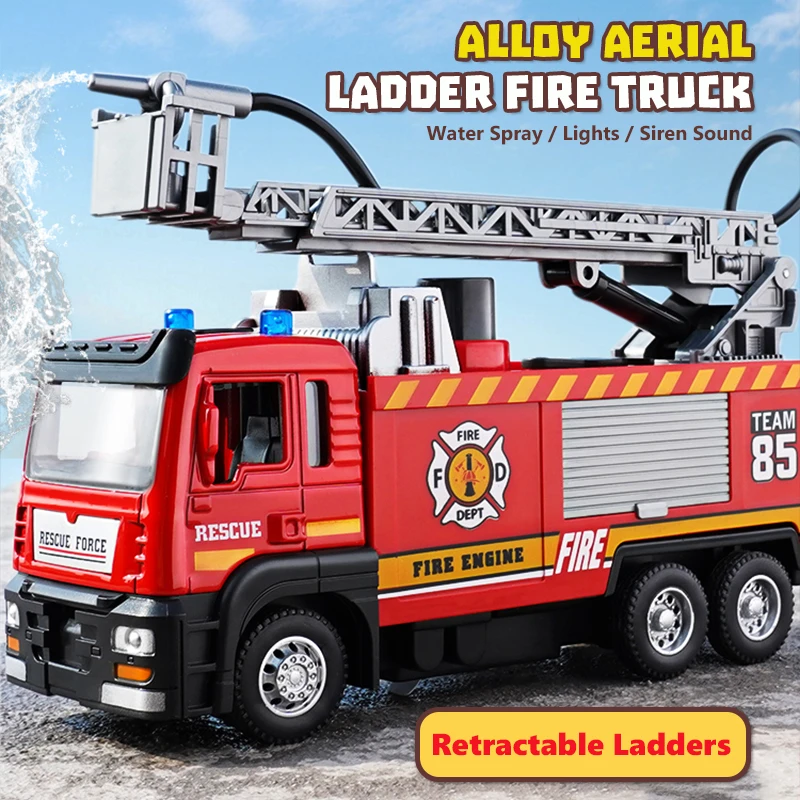 1:50 Alloy Fire Truck Firefighter Simulation Sprinkler Car Diecast Water Spray with Light Music Rescue Car Children Toy Boy Gift 2023 new city fire station fire truck toy with light music firefighter toy firefighting tools helicopter toys for children gift