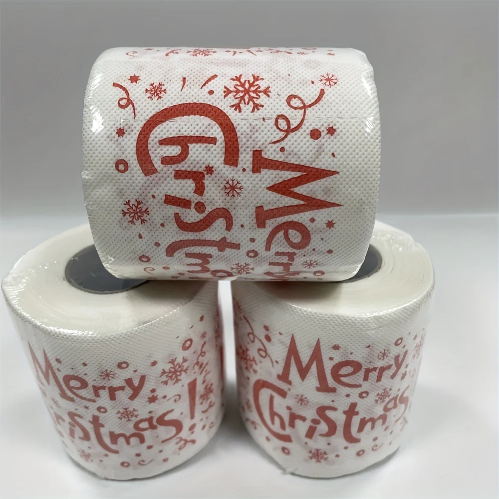 Christmas-Themed Toilet Paper Roll-3-Ply, Colorful Cartoon Design, High-Quality Wood Pulp, Perfect for Holiday Decor & Gifts