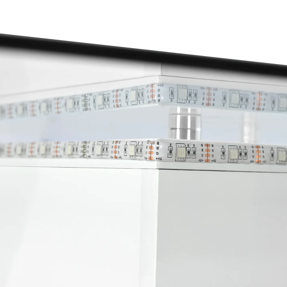 Moderner Wohnzimmer-Couchtisch, Hochglanz-Couchtisch aus Glas, mobiler Sofatisch mit drehbaren Rädern, geeignet für das Wohnzimmer – Detail 11