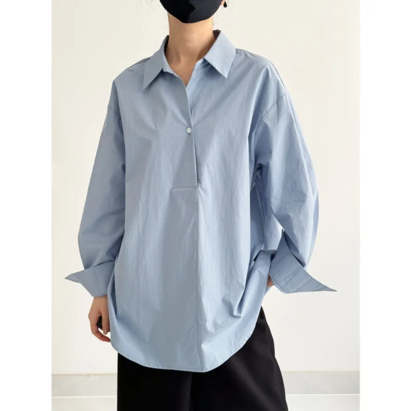 

Spring Pure Cotton One Button Shirts Women Turn Down Collar Loose Casual Tops