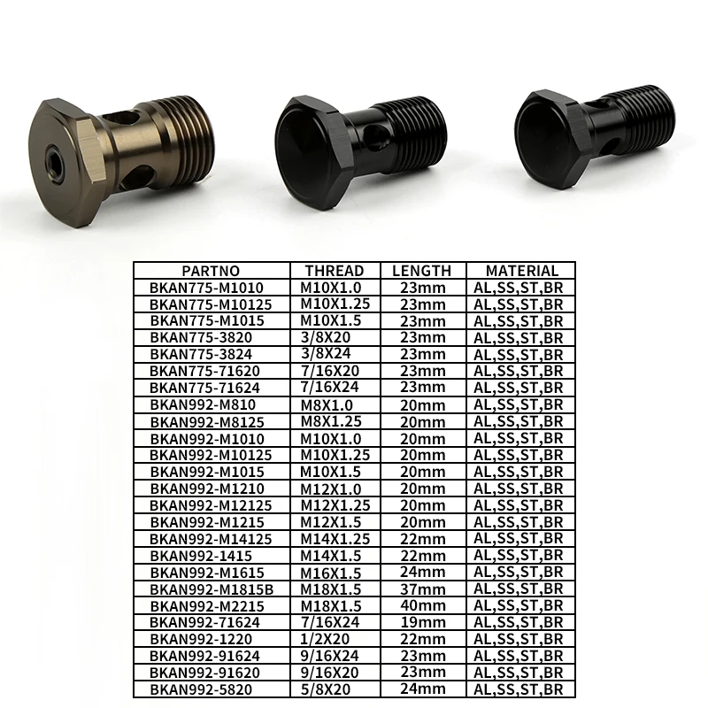 Aluminum M16x1.5 M18*1.5 M22*1.5 bolt hydraulic clutch bolt kit screw & banjo adaptor bolt fitting male AN10 ball fitting adapter