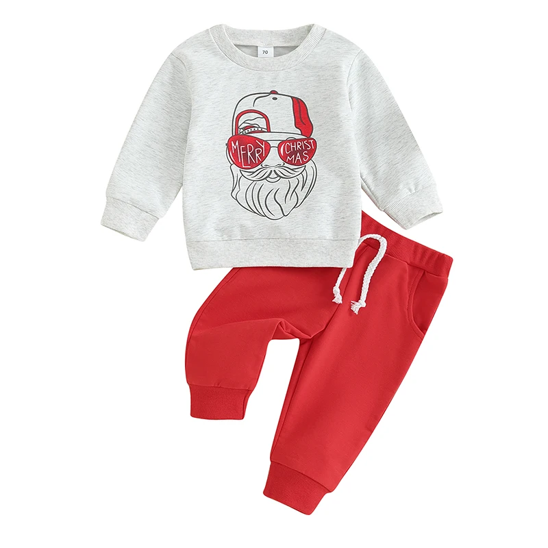 

Toddler Boys Christmas Outfits Old Man Letter Print Long Sleeve Sweatshirts and Solid Color Long Pants 2Pcs Clothes Set