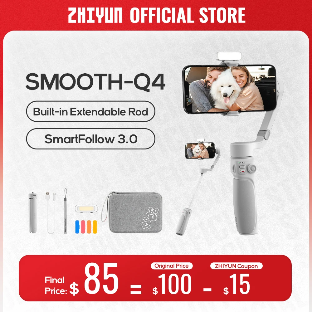 Zhiyun Ufficiale Smooth Q4 Smartphone Gimbal Stabilizzatore Portatile A 3 Assi Per Iphone 15 Pro Max/Xiaomi/Huawei/Samsung