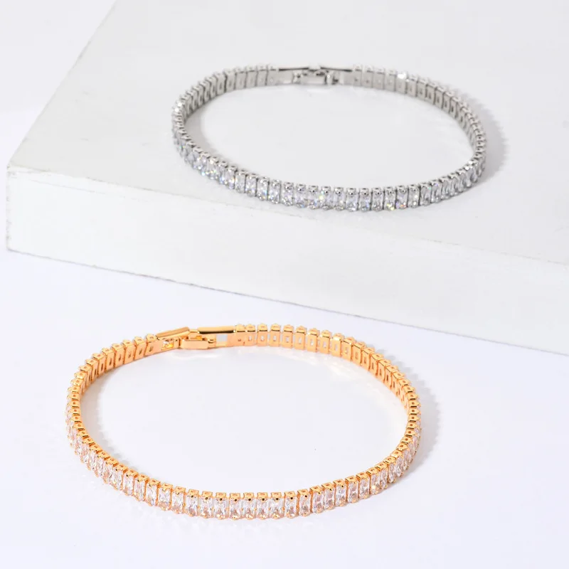 

European Women's Classic Rectangular Bracelet AAA Zircon Gift Party Casual High-Quality Gold-Plated Bracelet