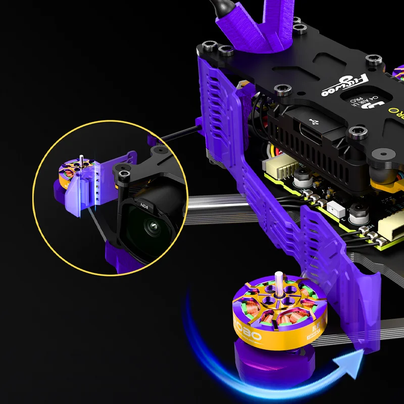 Micro moteur ESC 20PRO 25MINI TPU-A installé sur un drone FPV, prêt pour le vol.