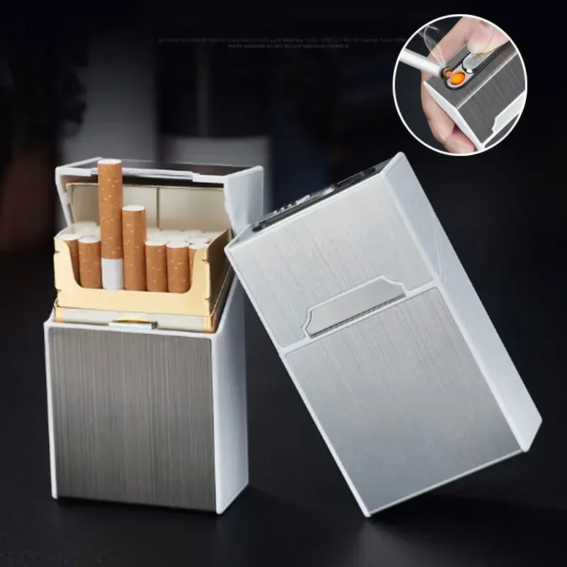 

new High Quality Aluminum Portable EDC Women USB Rechargeable Lighter Cigarette Storage Case 20pcs Slim Cigarette Box