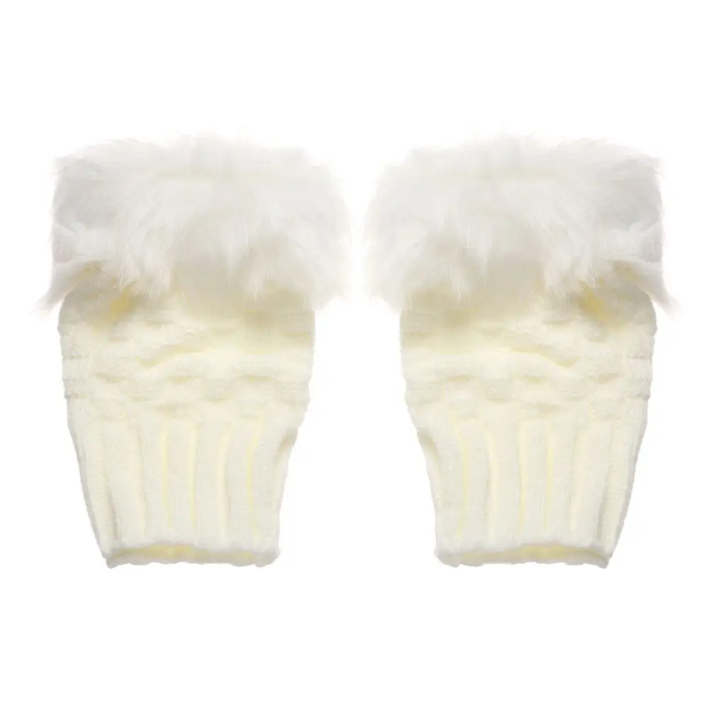 Winter Halbfinger elastische verdicken warme warme Fäustlinge gestrickte Handschuhe Faux Kaninchenhaar Handschuhe – Detail 8