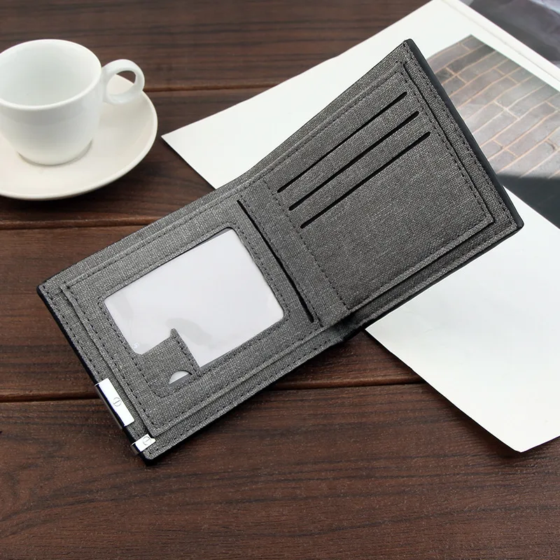 Trendy Wallet Men Slim Card Holder PU Leather Ultra Thin Bag Male Wallet Short Photo Holders Tri-fold Bag Frosted Men's Purses 5