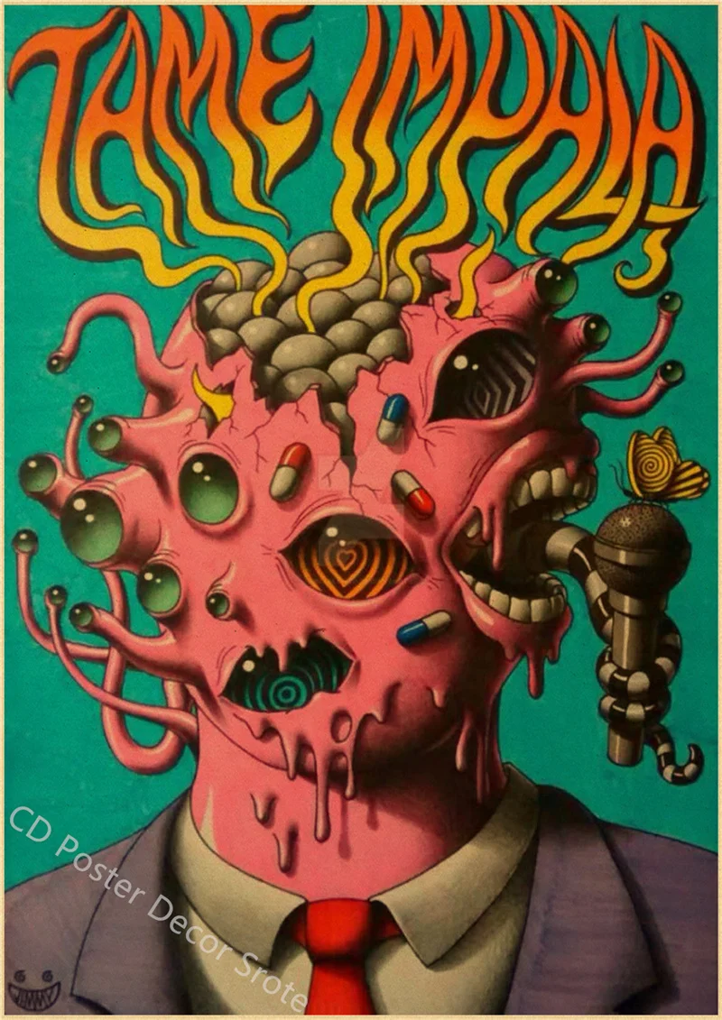 Tame Impala-Póster psicodélico, banda de música Rock, carteles de papel  Kraft, decoración Vintage para el hogar, Bar, cafetería, pintura de pared  de arte estético - AliExpress, image size:800x1131