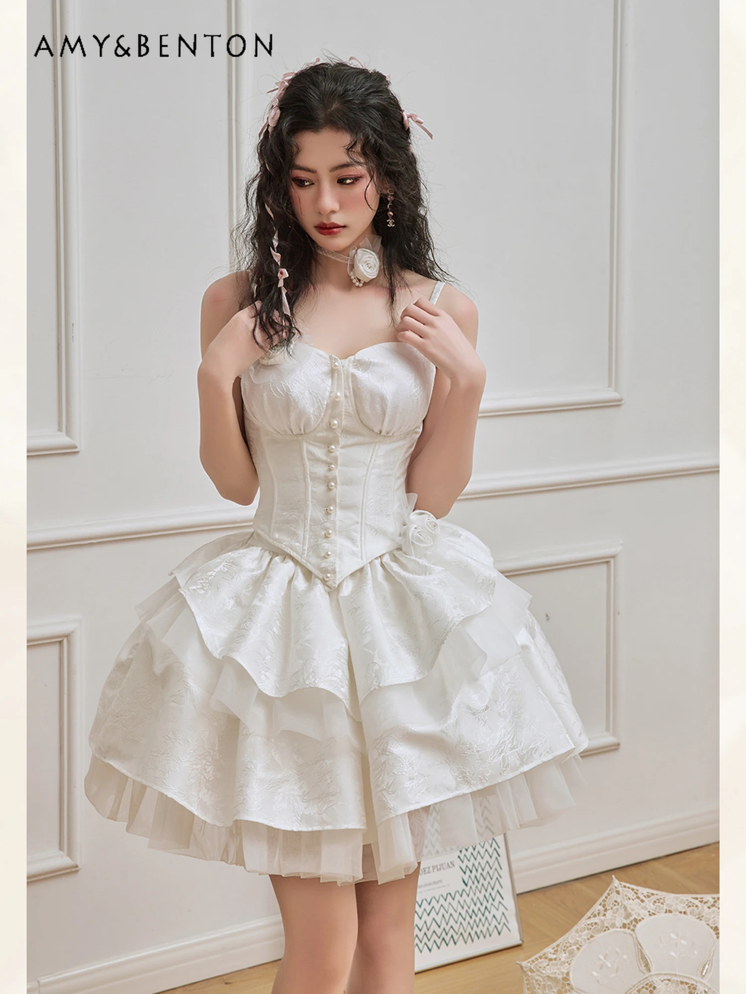 Lolita Skirt Sets French Elegance Off Shoulder Top Mini Skirt Two-Piece Sets Womens Outfits Lolita High-Grade Princess Dress