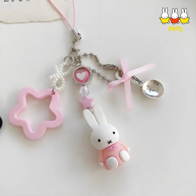 Kawaii Anime Miffy Keychain Kawaii Anime Miffy Keychain Cartoon Little Rabbit Retro Creative Keychain Bag Y2K Punk Style Star Accessory Girl Gift