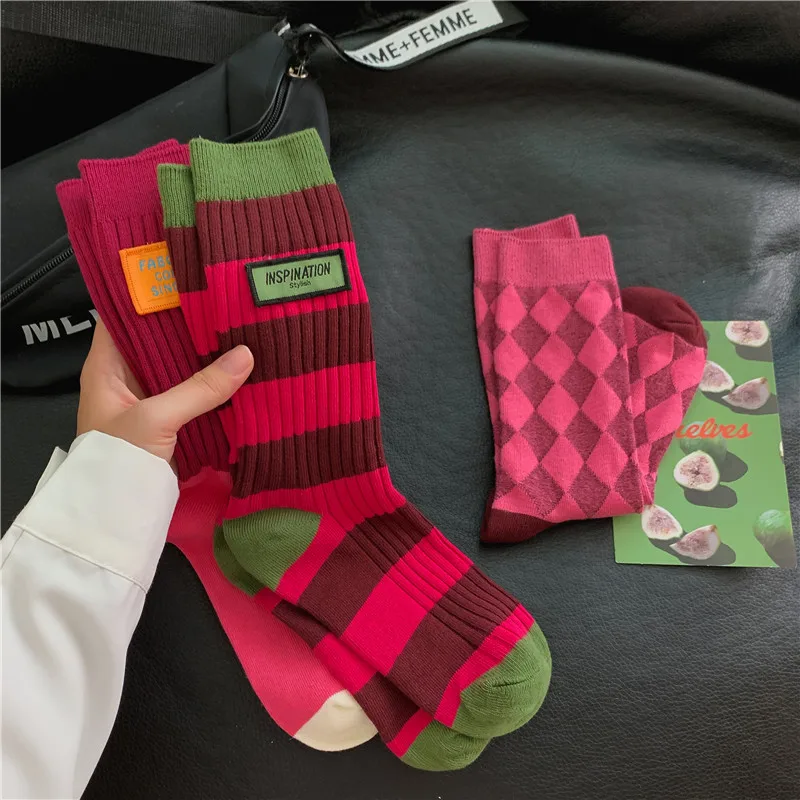 Frauen Frühling Antumn Baumwolle Farbe Lange Socken Mid-rohr Strümpfe Nette Rose Rot Haufen Haufen Socken Süße Stil für Mädchen Geschenk Kawaii – Detail 8
