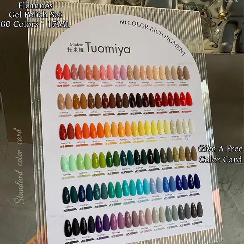 

Eleanuos New 60 Color Gel Nail Polish Set Semi Permanent Gel Varnish Primer UV LED Immersion Polishing Nail Art Gel Salon 15ML
