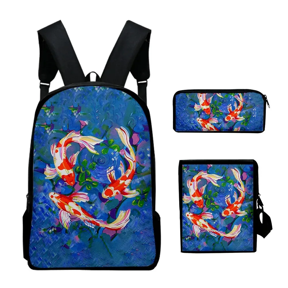 3d print backpack for school, 3-piece set, backpack, laptop bag, backpack, shoulder bag, case, harajuku, popular, cool, koi, car