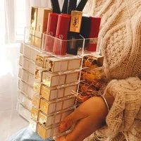 360 Degree Rotating Lipstick Organizer 53 Lattices Rotated Tower Plastic Lip Gross Storage Rack Nail Polish Display Case 1
