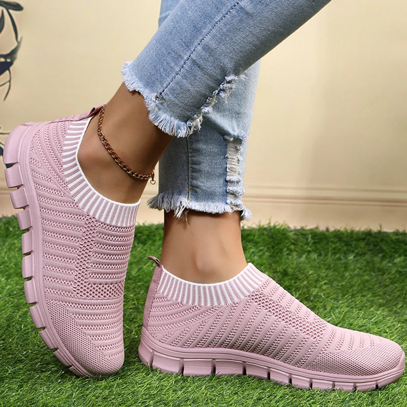 Rimocy Breathable Mesh Flats Woman 2022 Spring Slip-on Soft Bottom Sneakers for Women Plus Size 43 Non-slip Knitting Sport Shoes