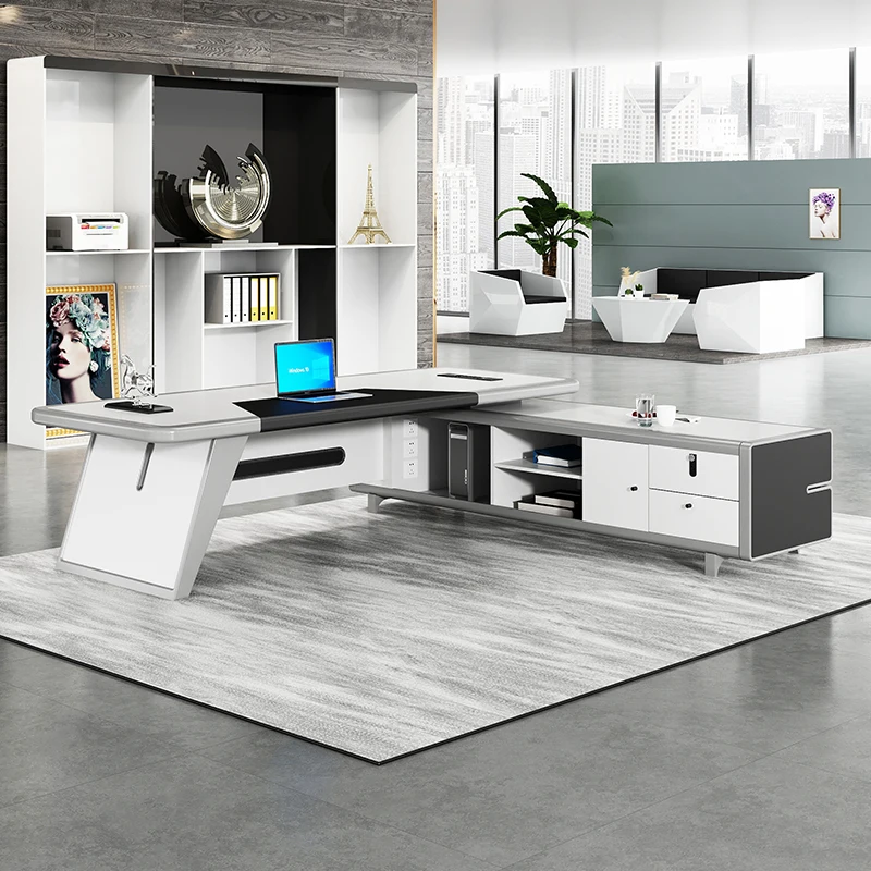 

L Shape Desktop Office Desks Drawers Meeting Computer Console Workstation Meeting Storage Scrivania Cameretta Luxury Furniture