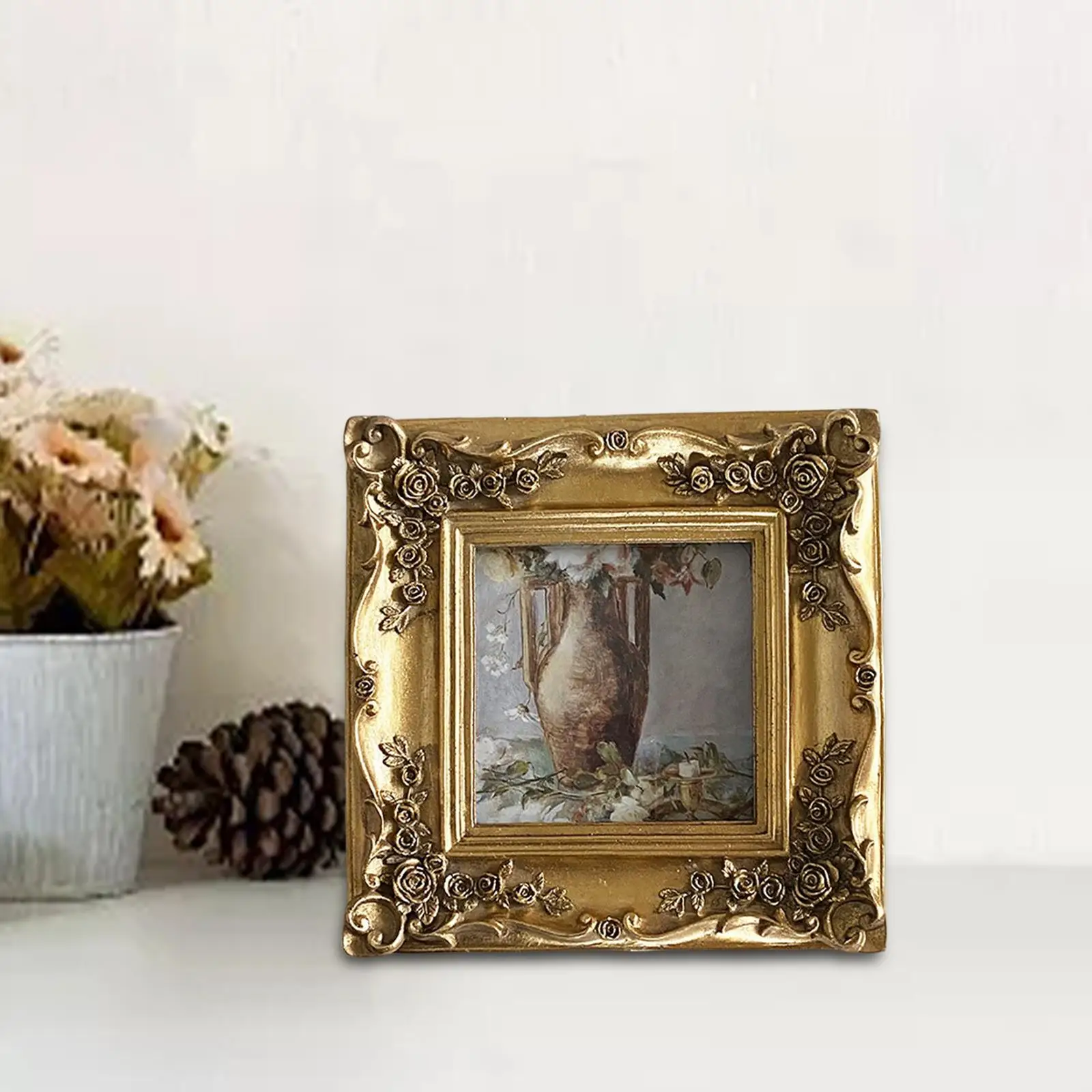 Resin 4x4 Square Photo Frame Desktop and Wall Hanging Painting Frame Photo Holder Decorative Picture Frame for Home Table Decor