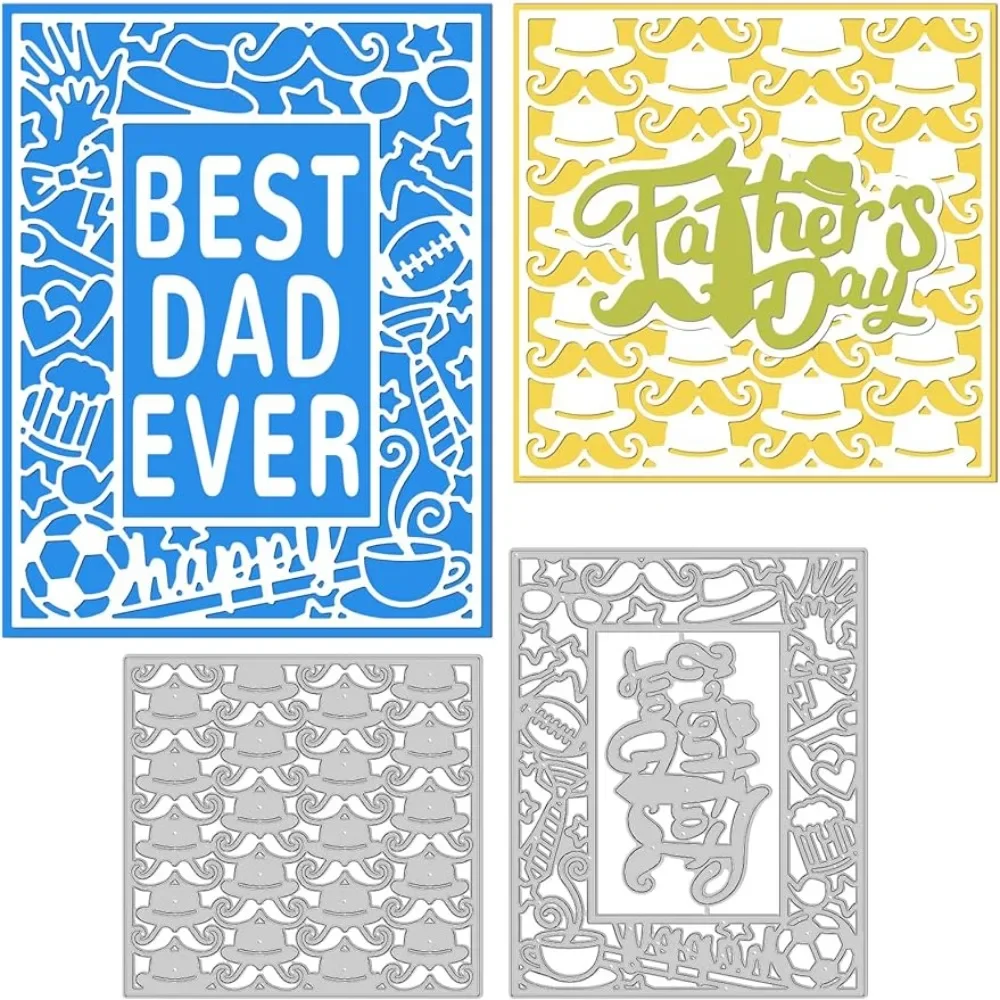 

2Pcs Father's Day Frame Cutting Die Metal Father's Day Hat Background Die Cuts Embossing Stencils Template for Paper Card Making